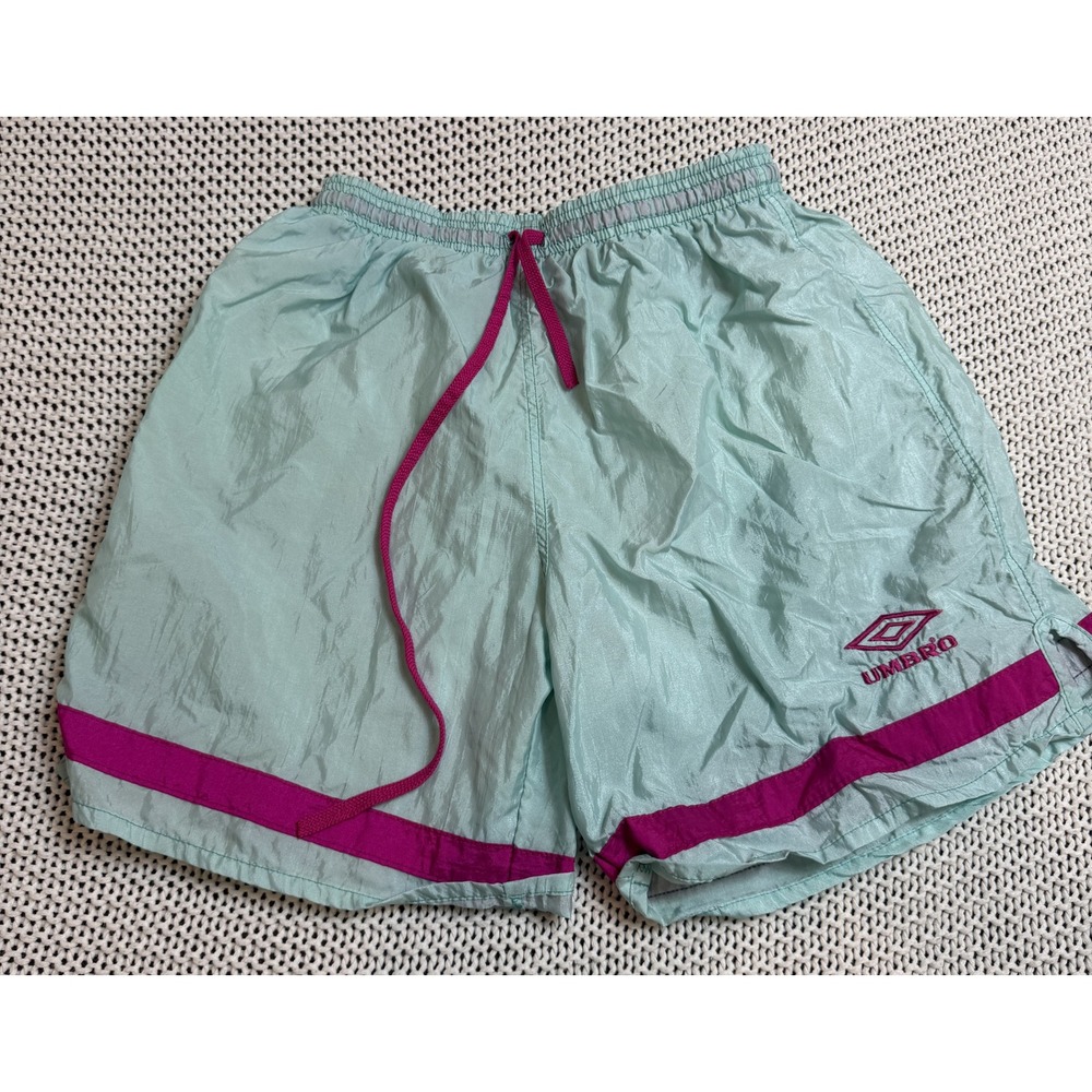 Umbro Mens Adult Small Shorts Mint Green Magenta Drawstring Made in USA